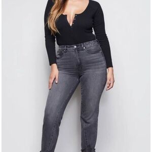 XXL (size 5) - GOOD AMERICAN The Feel Good Henley Long Sleeve Black Bodysuit NEW